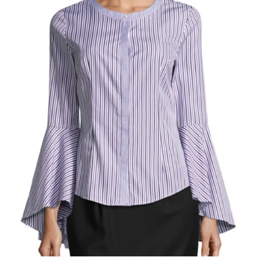Milly Violet Stripe Long Bell Sleeve Button Down Blouse Women’s Size 10